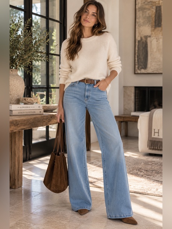 PAIGE Denim - PAIGE Genesee Wide Leg Jeans 29 Ethel Light Wash High Rise Stretch Denim